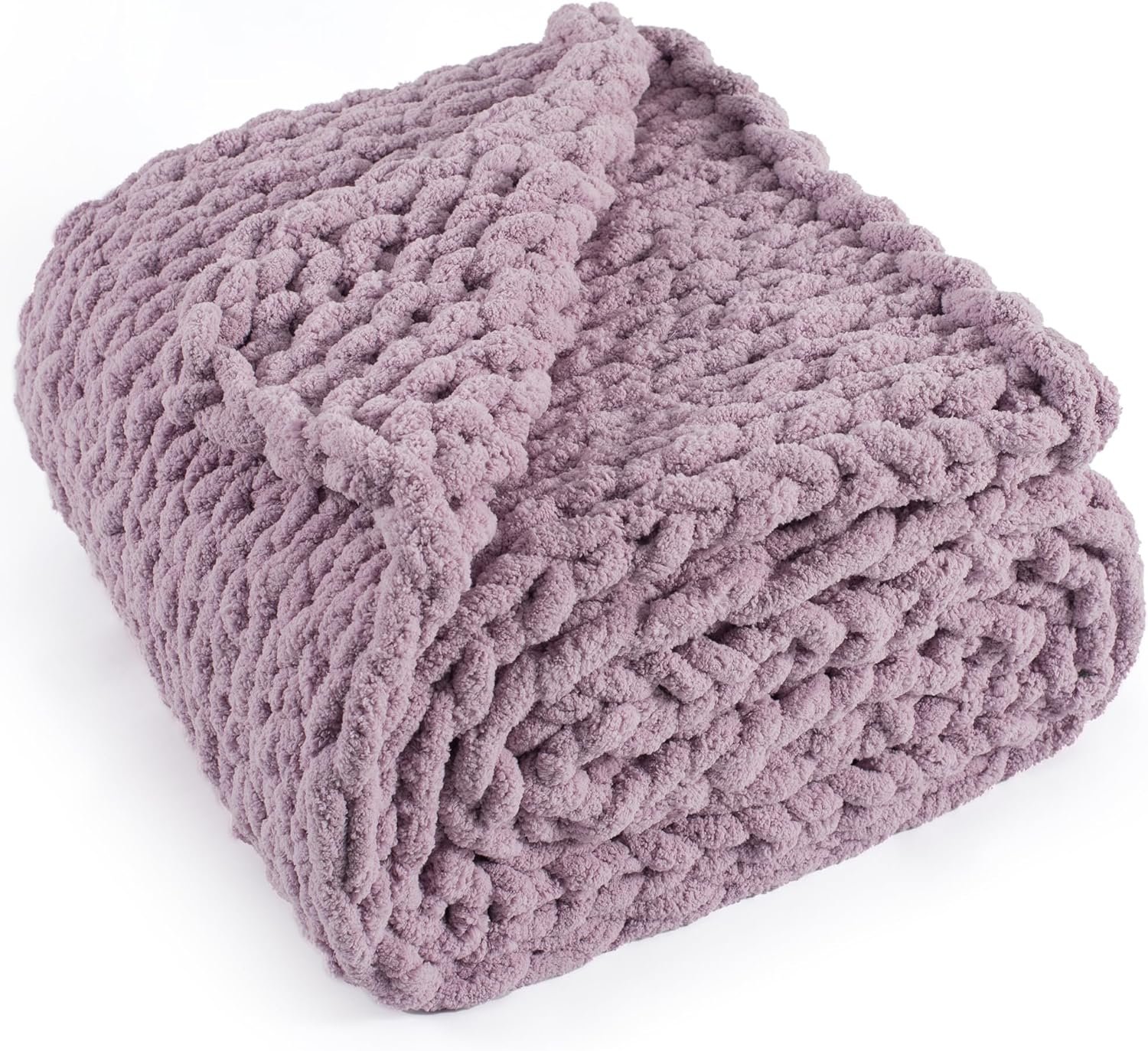 Chunky Knit Throw Blanket 60"X 80", 100% Handmade with Soft Chenille Yarn,...