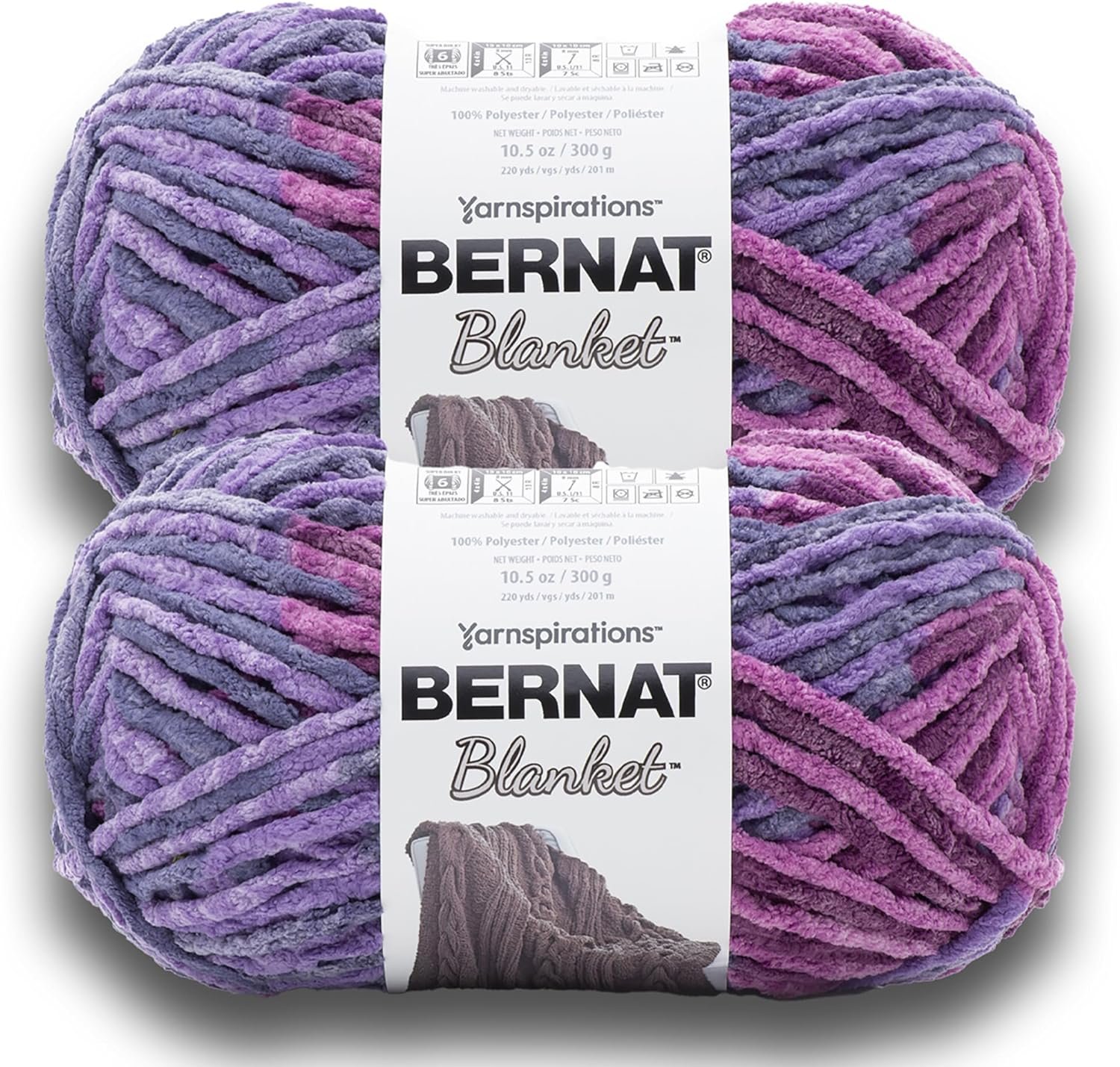 Bernat Blanket BB Purple Sunset Yarn - 2 Pack of 300g/10.5 oz - 100% Polyester...