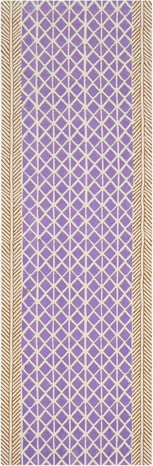 Area Rug 12x18 Kilim Rug Striped Design Hand Surface was Purple Beige Hand...