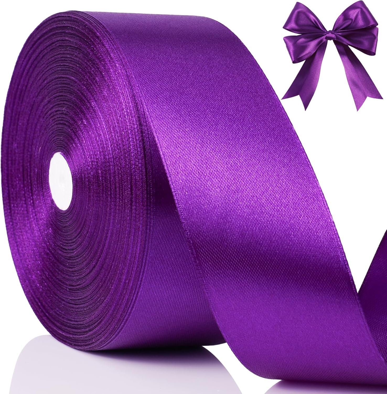 NESCCI 100 Yards Ribbon,1-1/2 Inch Purple Satin Ribbon,Single Face Satin...