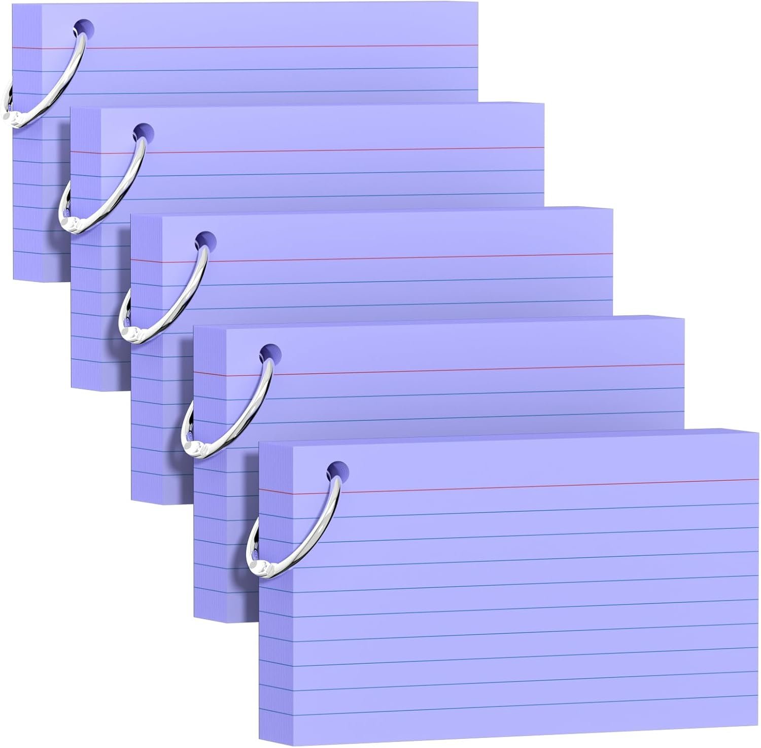 250 Count Purple Index Cards 3x5 Inch with Key Ring, Color Flash Index Card (50...