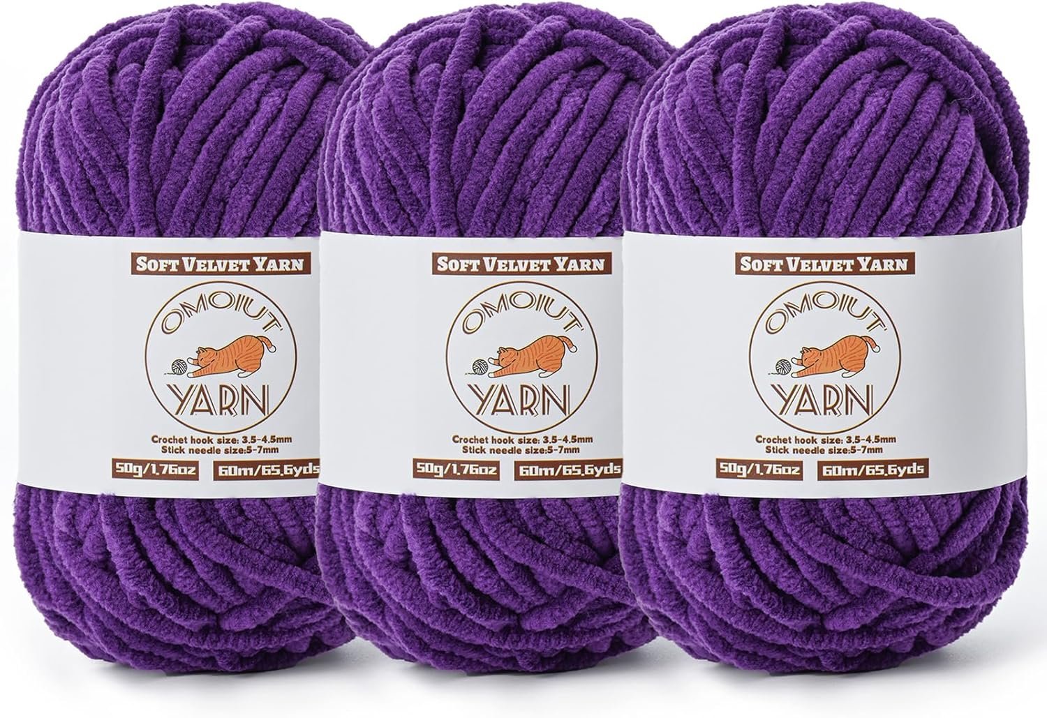 3 Pack Dark Purple Fluffy Velvet Yarn for Crocheting, Chunky Chenille Baby...