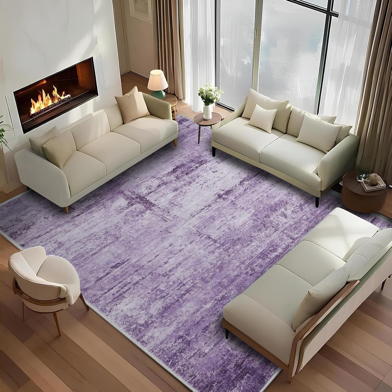 Abstract 9x12 Area Rug for Living Room Dining Room Home Office Bedroom Purple...