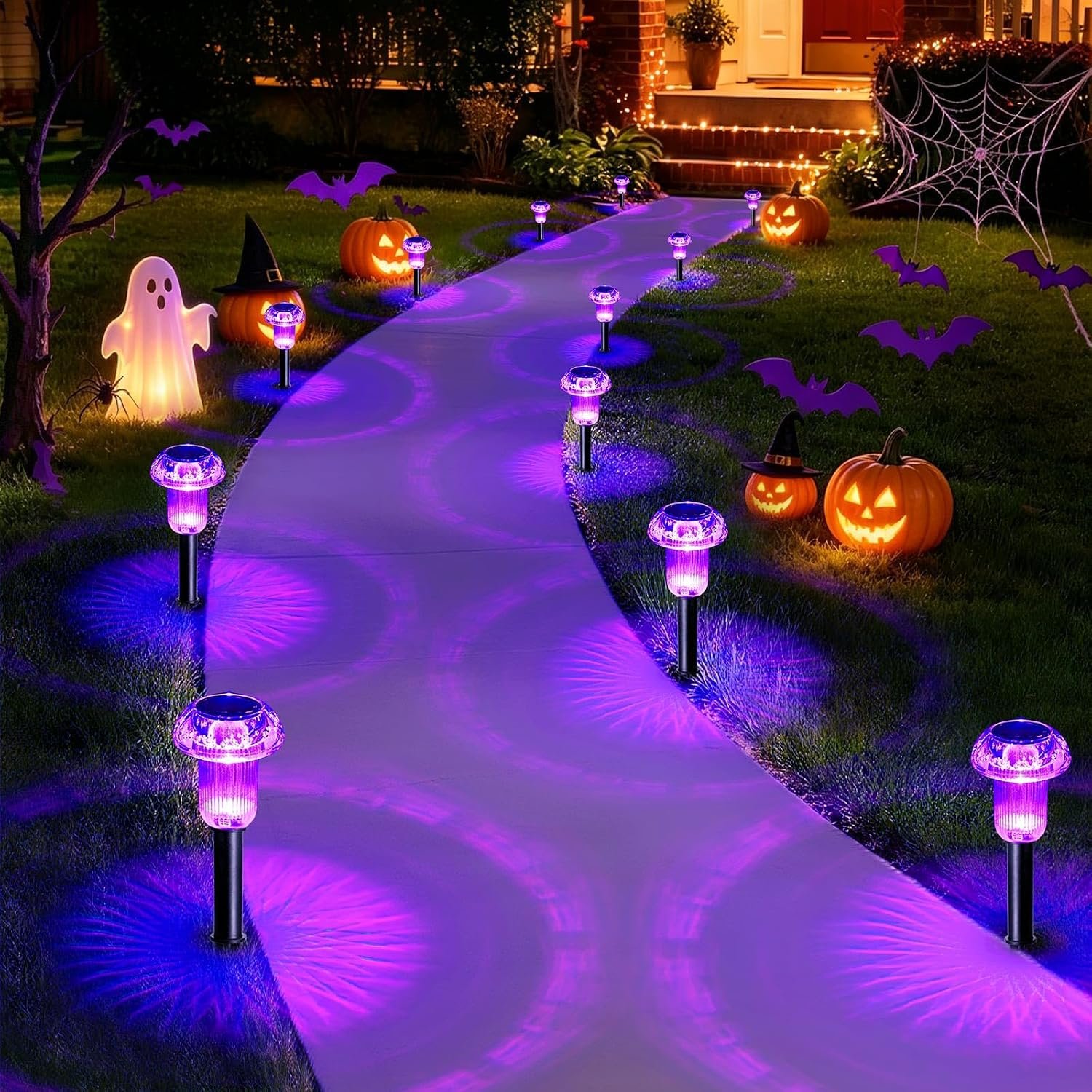 Priddop Solar Halloween Lights Outdoor Waterproof 8Pack Purple LED Mushroom |...