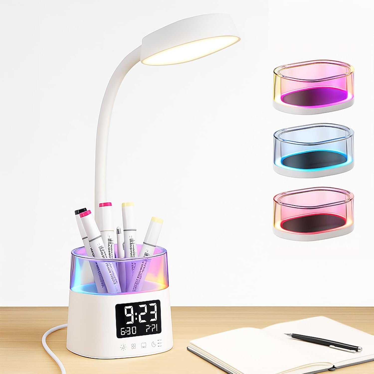 Led Desk Lamp with Pen Holder, Touch Lamps for Nightstand with 3 Color Modes,...