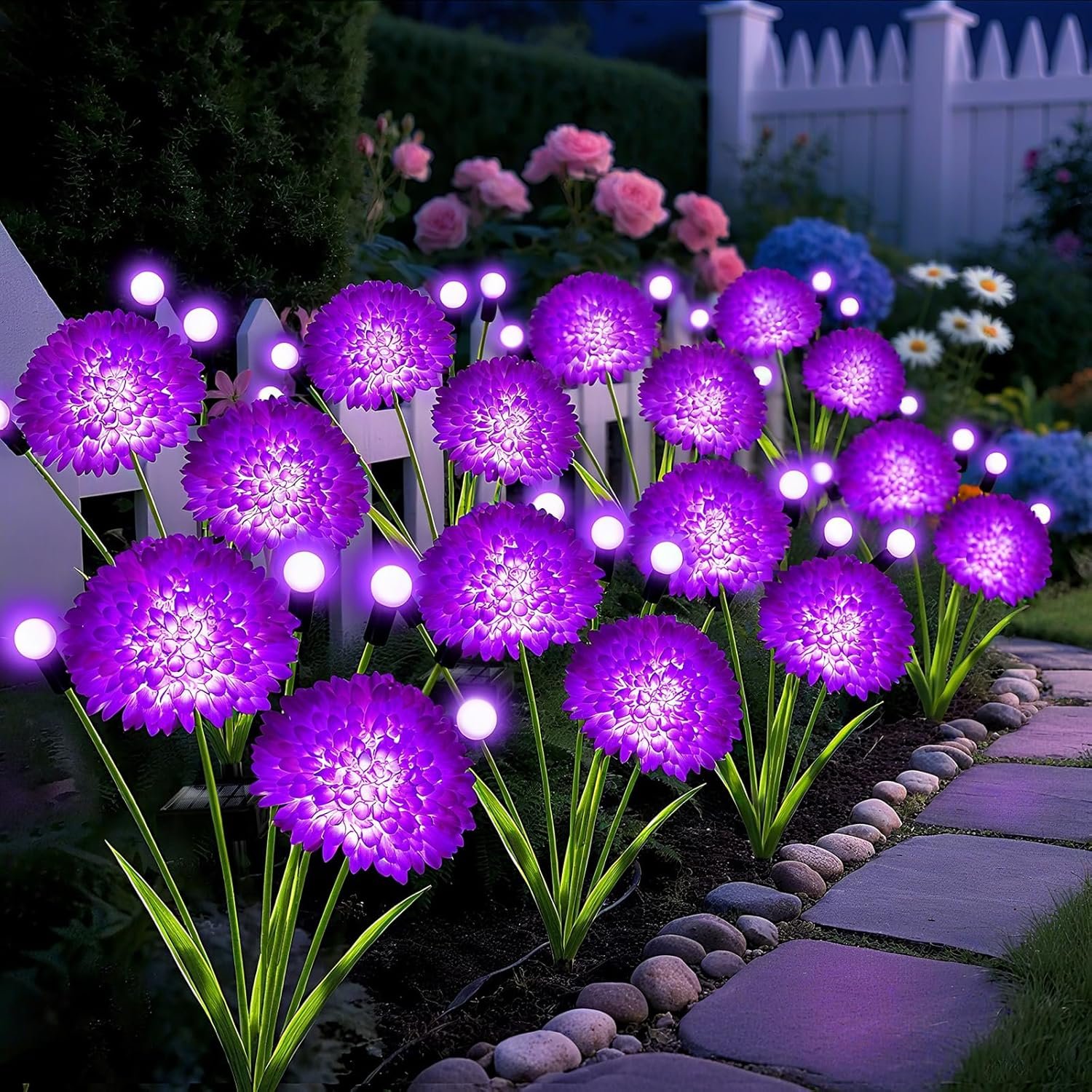 Solar Garden Lights, 8 Pack Solar Purple Swaying Firefly Lights with Flowers,...