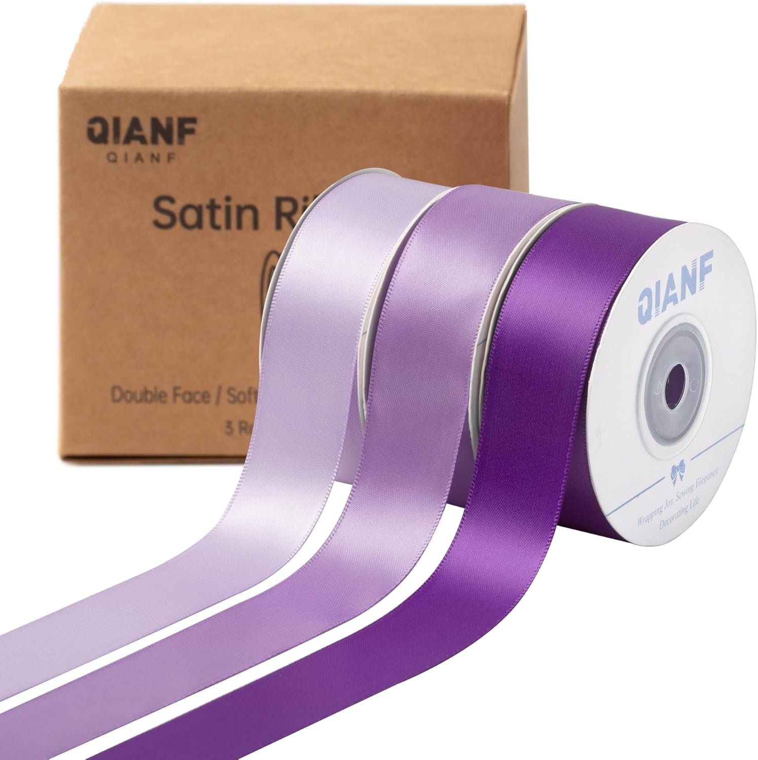 QIANF Purple Double Face Satin Ribbon 1 Inch x 45 Yards Lavender Fabric Ribbon...