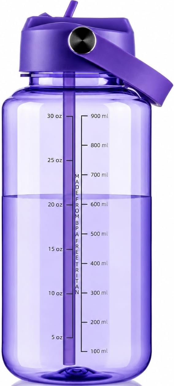 OLDLEY 32oz Water Bottle with Straw,Leakproof Tritan Clear Bottle with Marked...