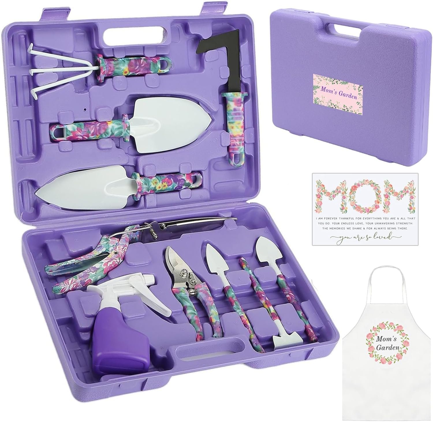 Gardening Gifts for Mom Kit with Purple Flower Print,Garden Hand Tool Set for...