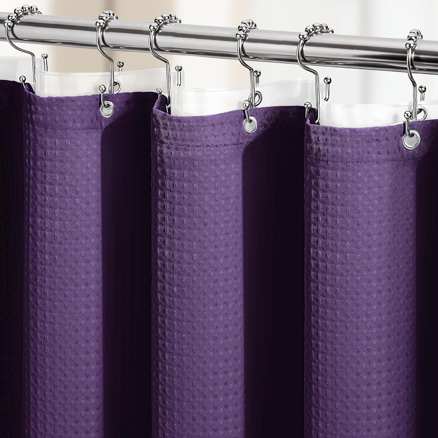 Dynamene Extra Long Shower Curtain and Liner Set - 84 inch Tall Waffle Fabric,...