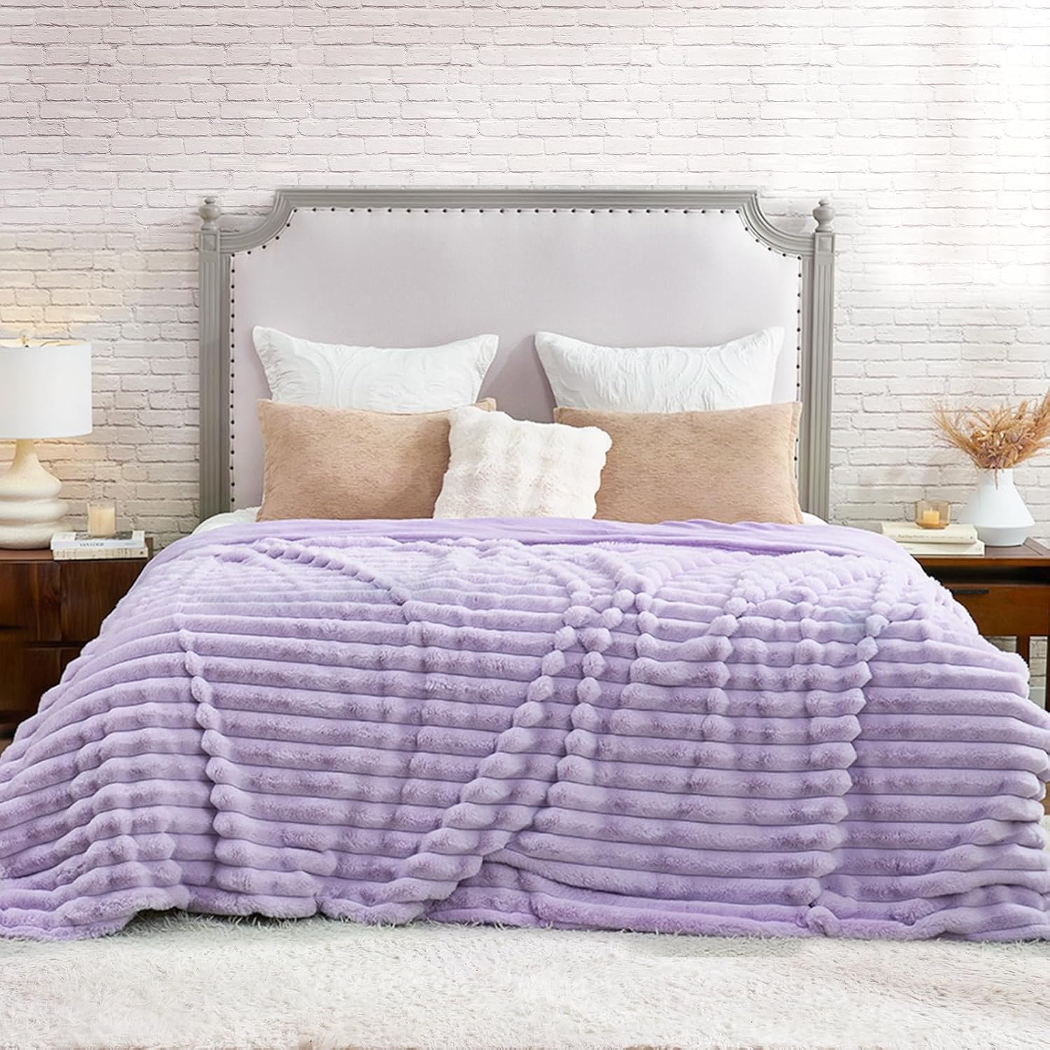 Cozy Bliss Faux Fur Throw Blanket for Couch, Cozy Warm Plush Striped Blanket...