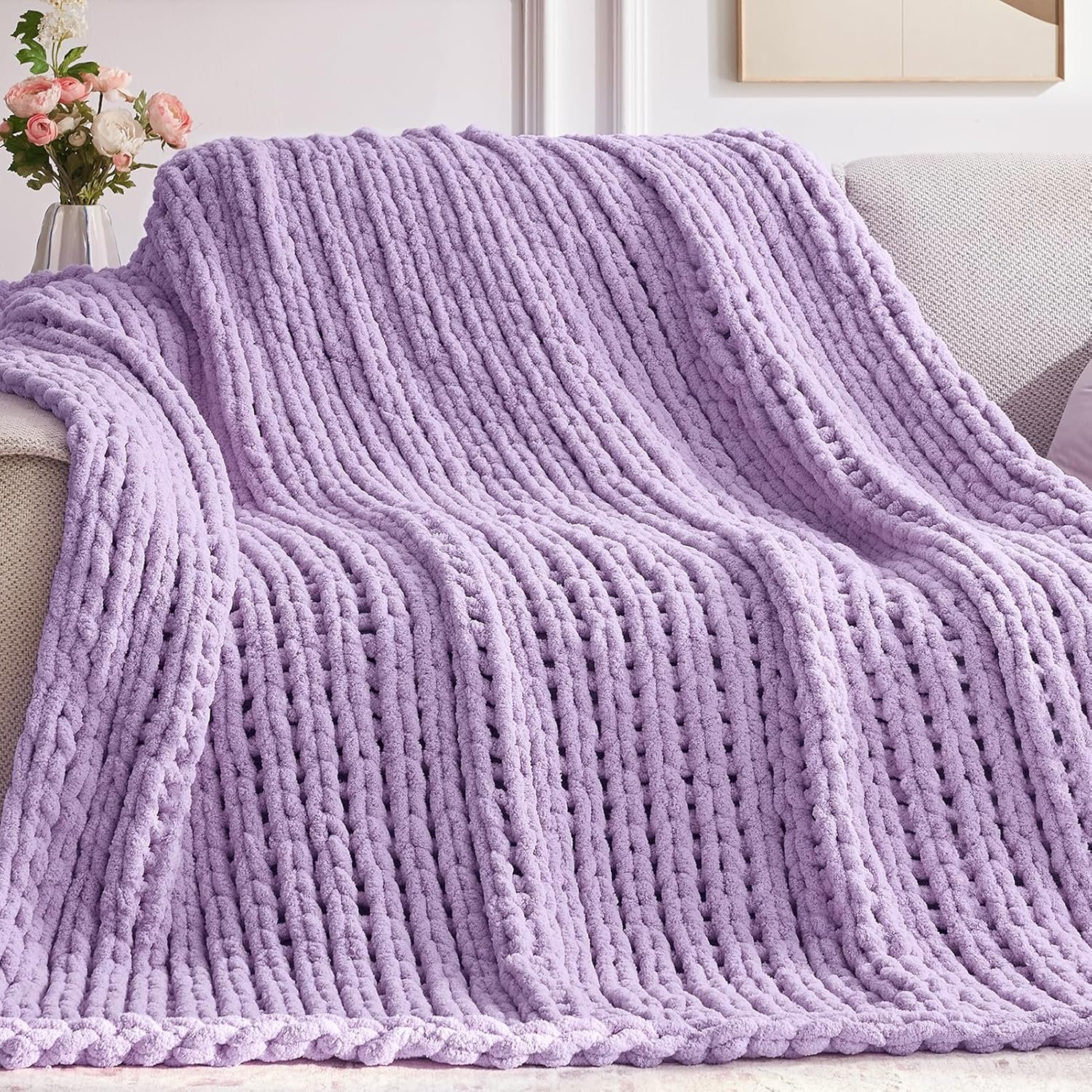 Negwoo Chunky Knit Throw Blanket, 80''*90'' Knitted Throw Chenille Yarn for Bed...