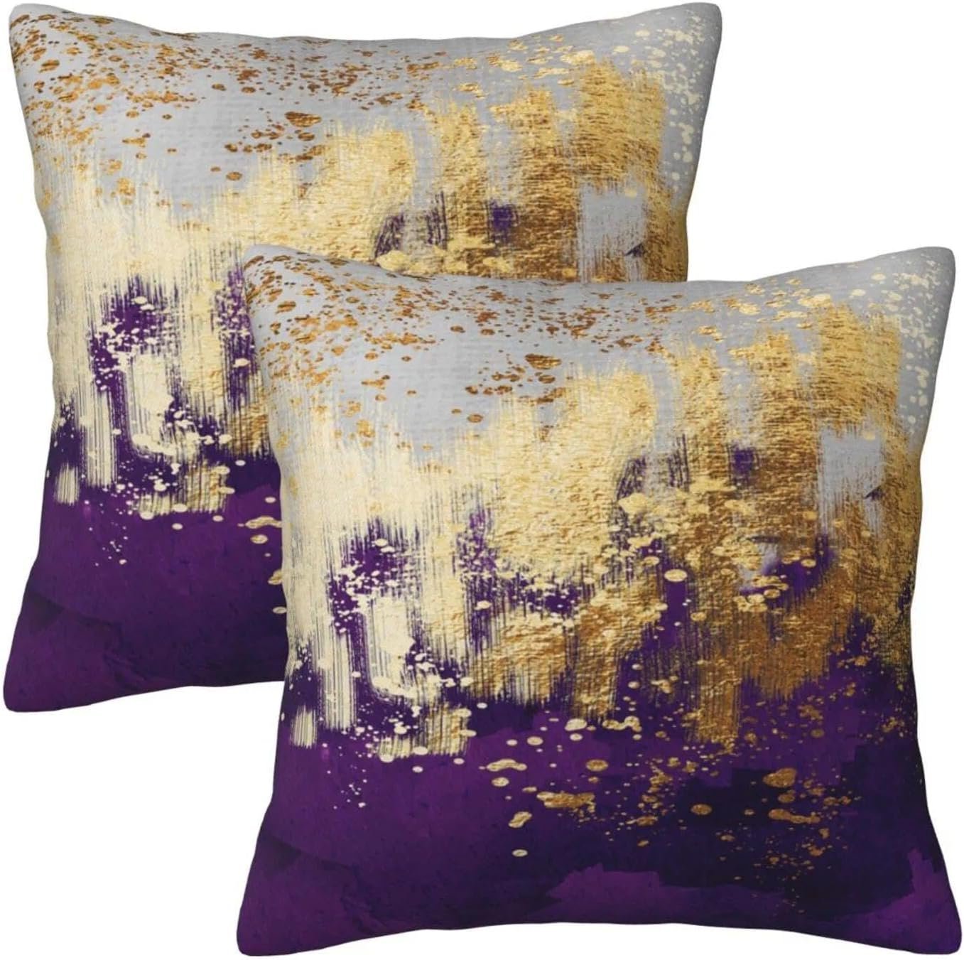 2 Pack Purple Gold Throw Pillow Covers 18x18 Home Decor Modern Art | Modern...