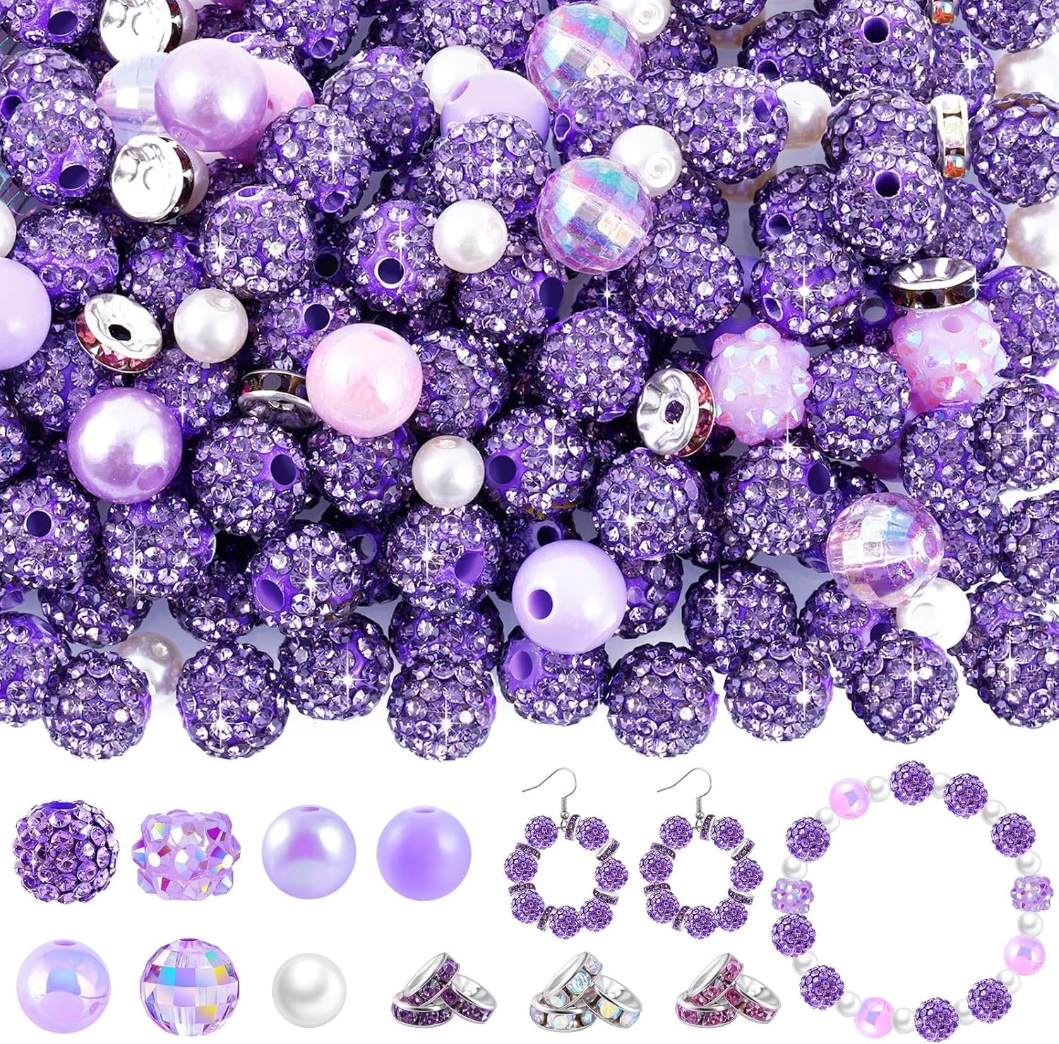 300 Pcs Rhinestone Beads for Jewelry Making, Included 200 Pcs 10mm Beads for...
