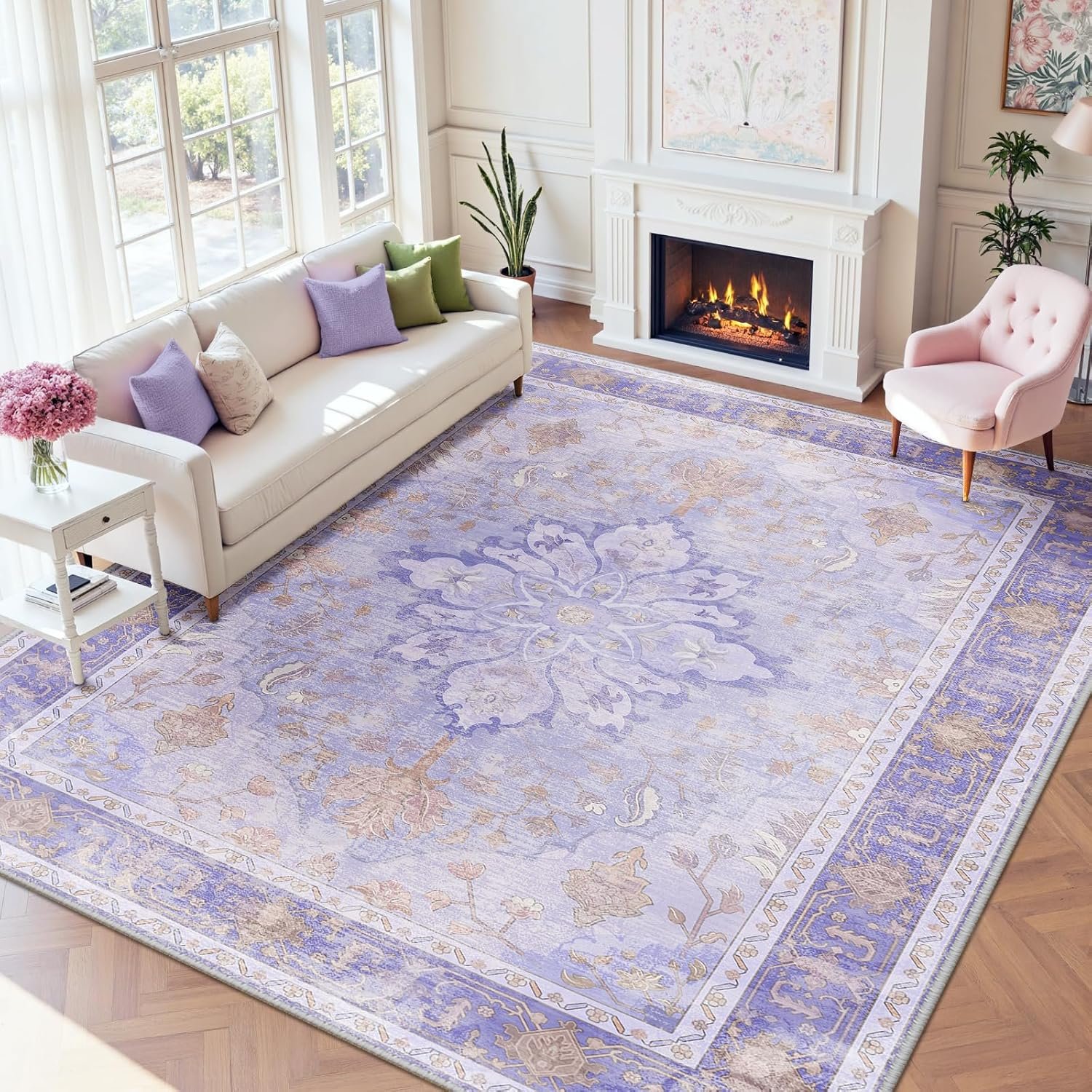 RELEANY Area Rugs Large 9'x12' Washable Non-Slip, Floral Vintage Distress...