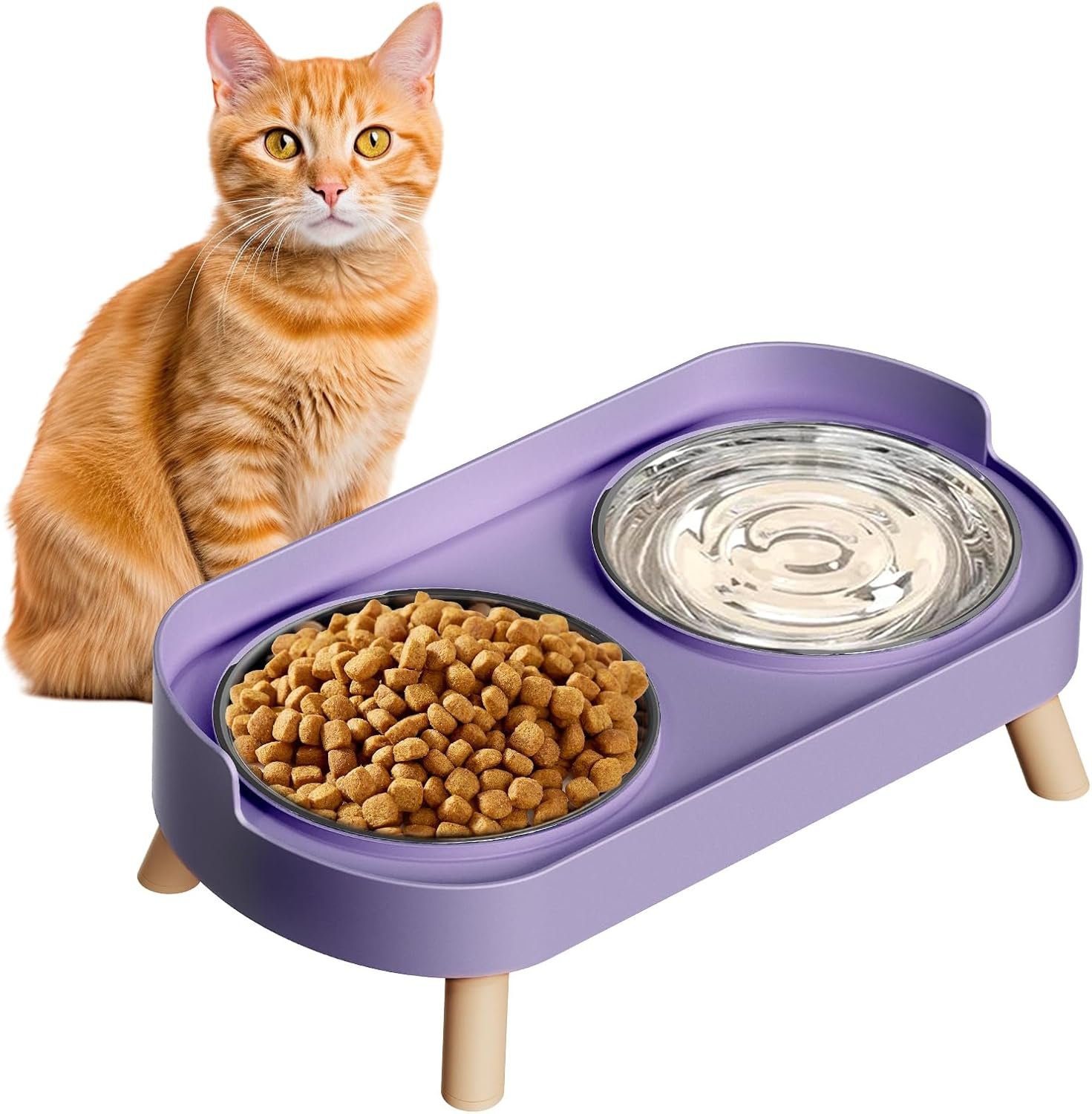 Elevated Cat Bowl, Raised Cat Food and Water Bowl Set for Indoor Cats, Splash...