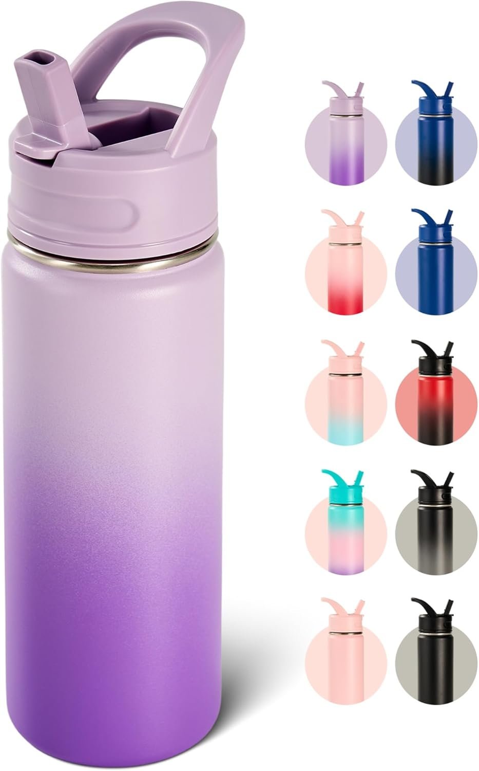 Fijinhom 18oz Insulated Stainless Steel Water Bottle with Straws, Double Wall...