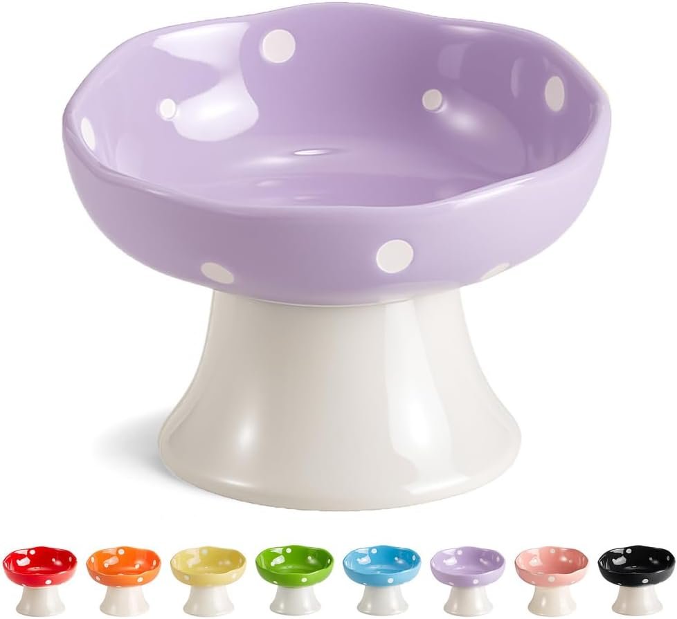 Purple Mushroom Cat Bowl, Elevated Ceramic Bowl for Cats | Elevated, Ceramic,...