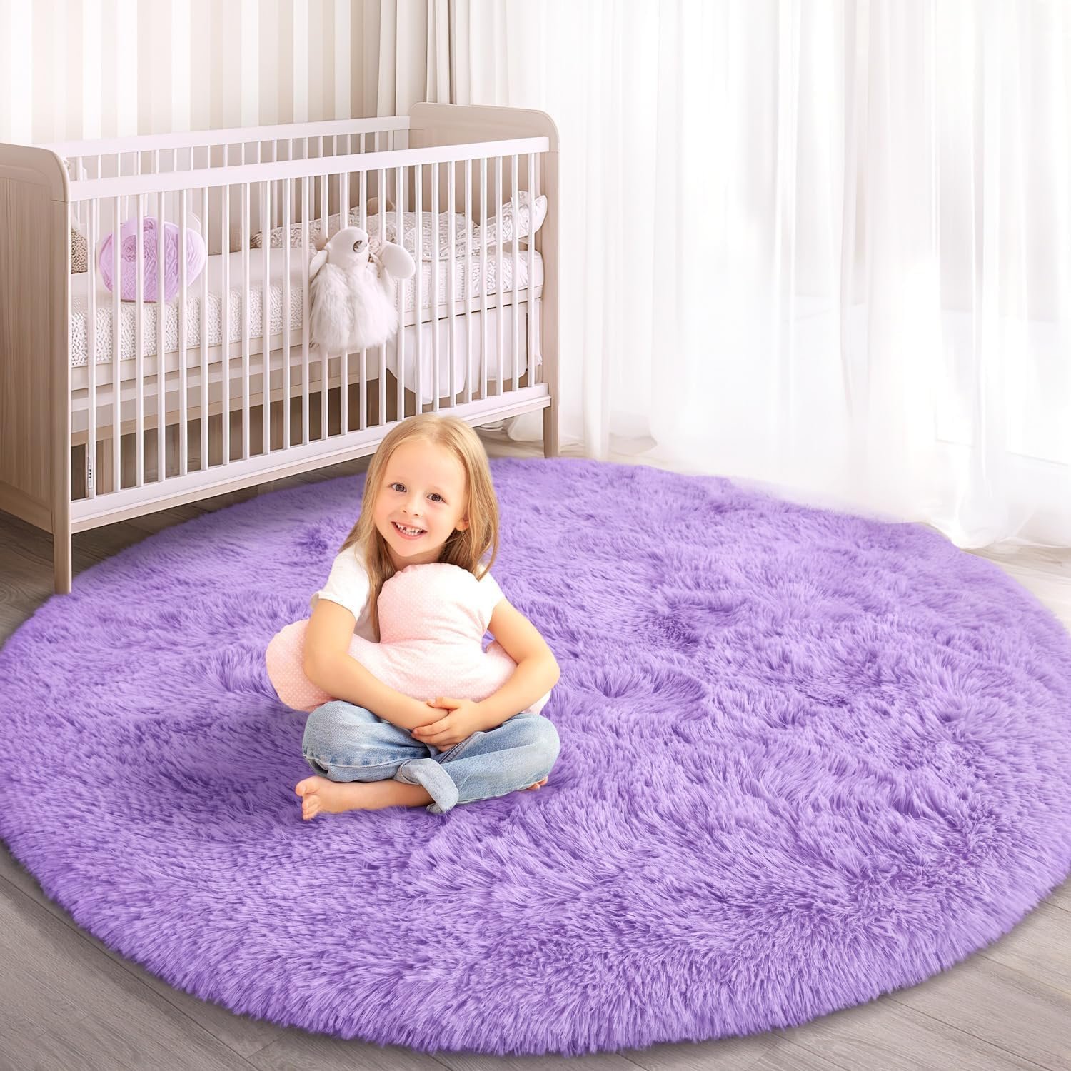 Round Rug for Bedroom, 6x6 Fluffy Soft Circle Area Rugs for Kids Girls Nursery...