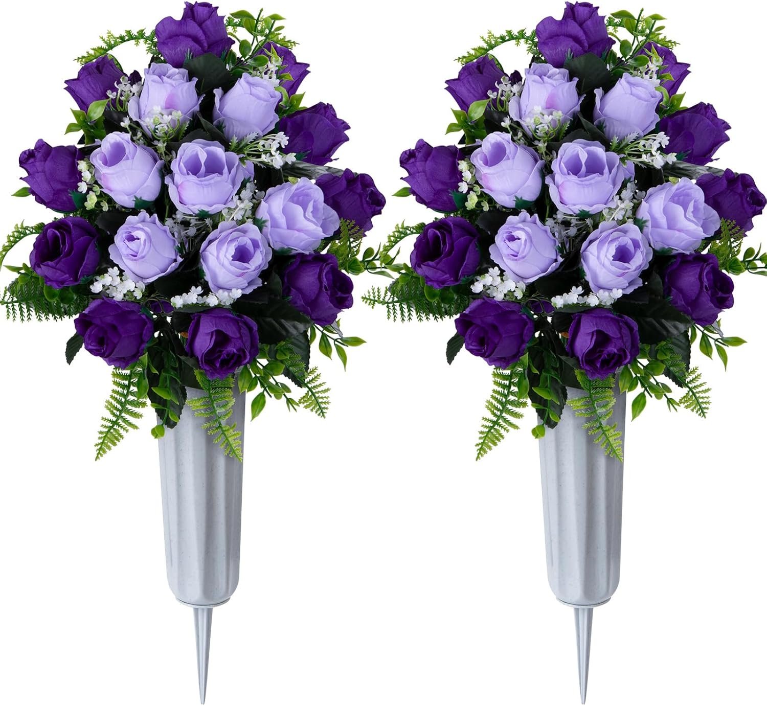 Set of 2 Artificial Cemetery Flowers with Vase, Artificial Grave Flowers...