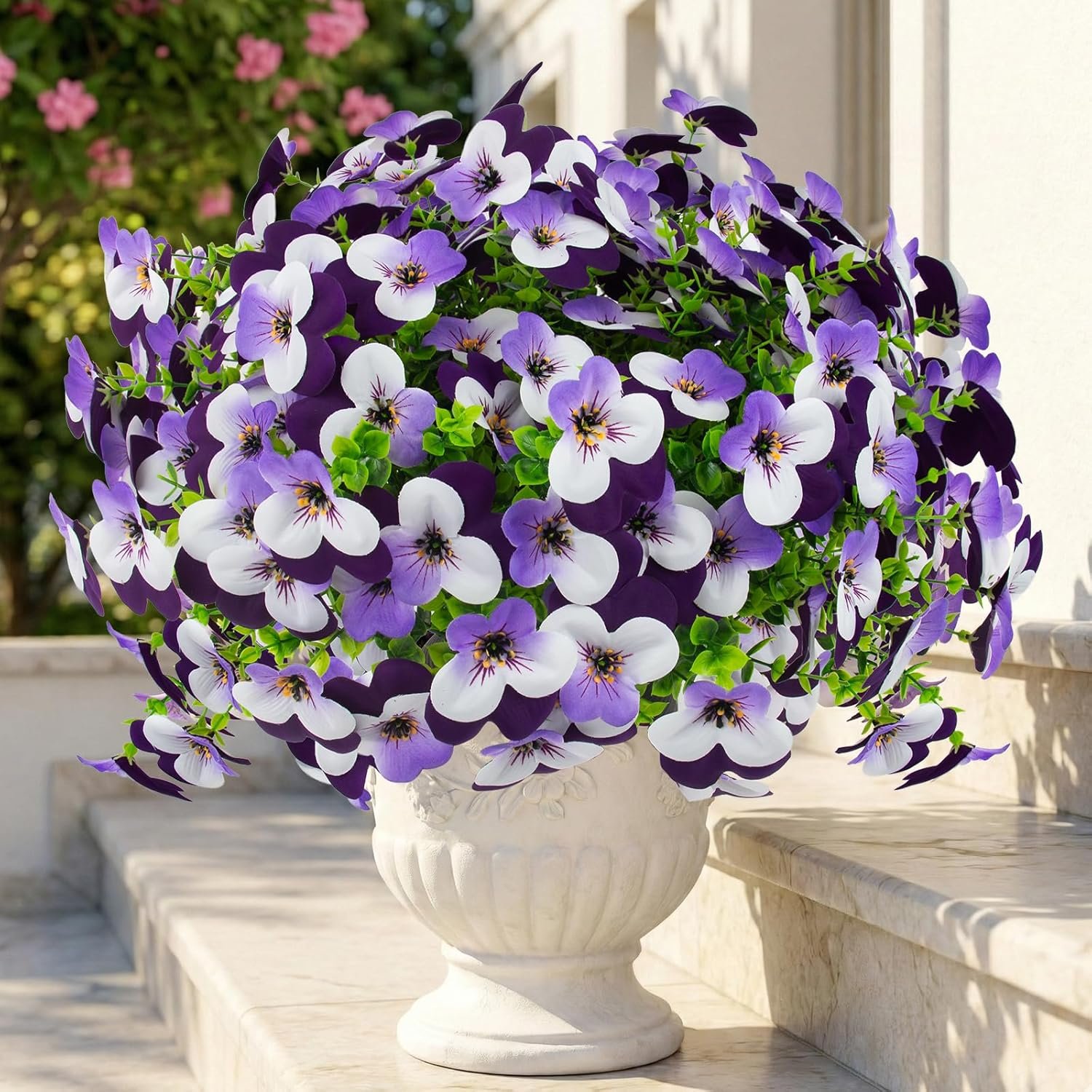 16 Pcs Artificial Pansy Flowers for Outdoors Purple Faux Silk Spring Flowers...