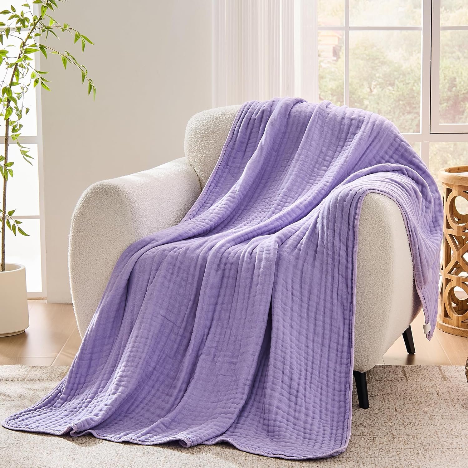 VANJOROY 9-Layer Muslin Throw Blanket King 90" x 108" Purple, 100% Cotton...