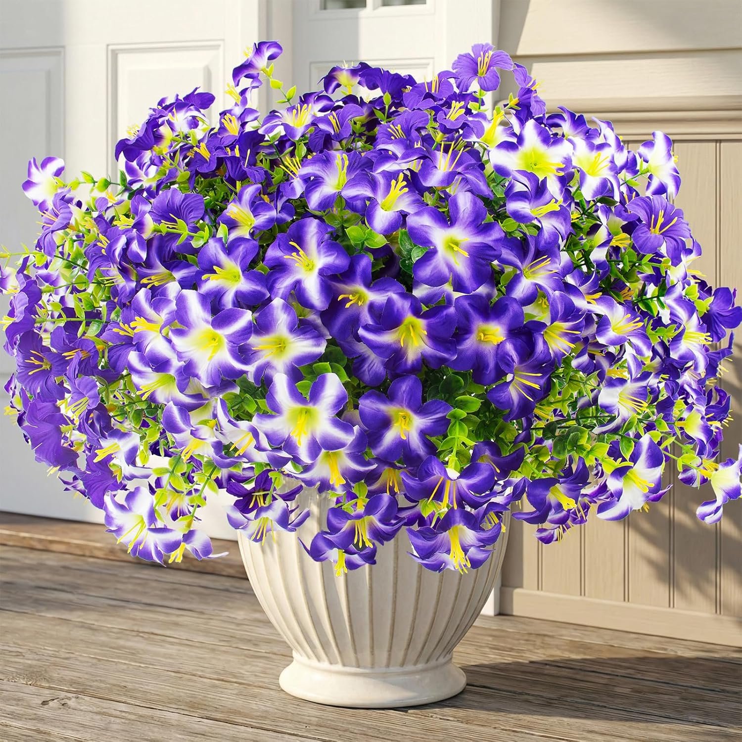 Daynight 16 Pcs Faux Petunias Artificial Flowers for Outdoors, UV Resistant...