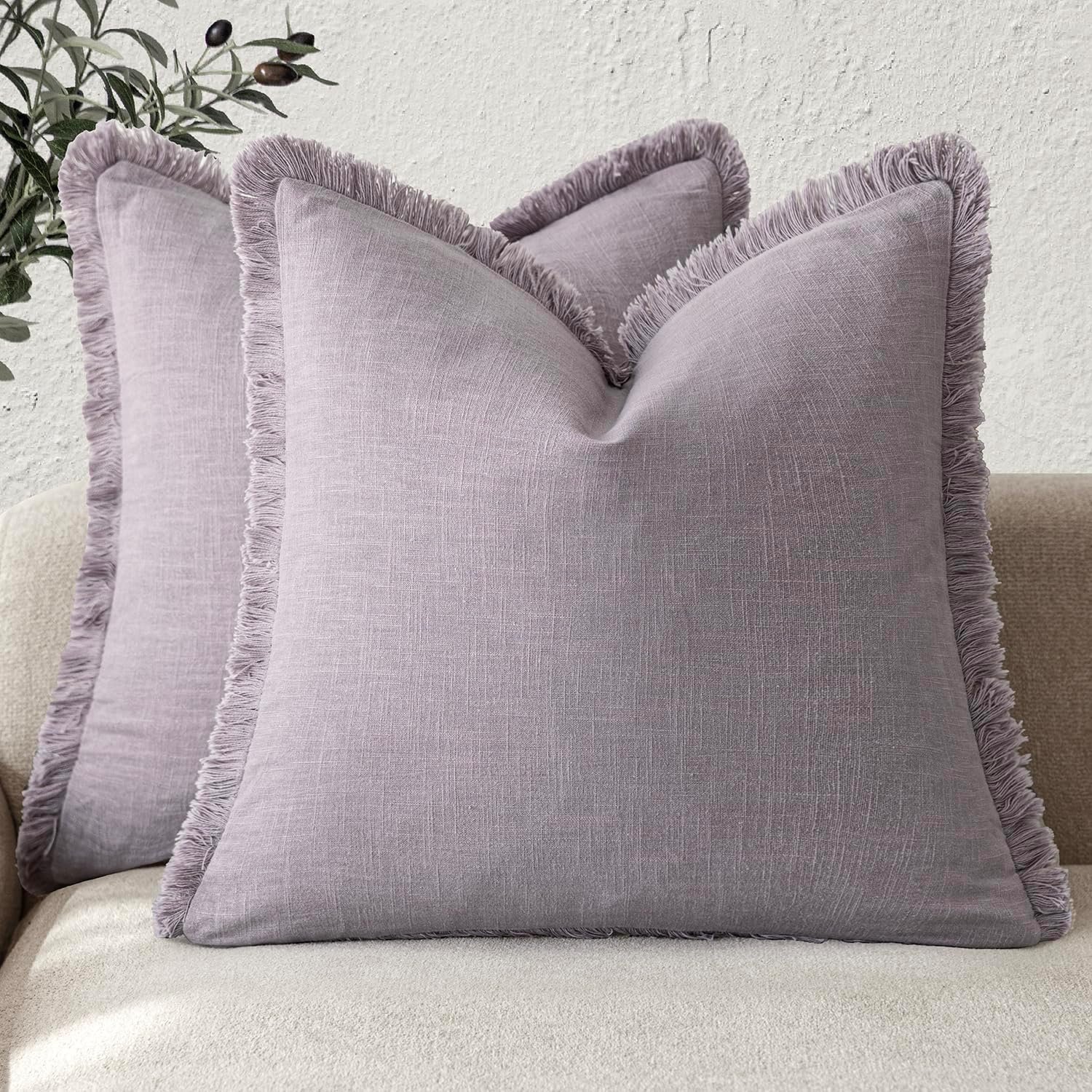 Foindtower Set of 2 Decorative Linen Fringe Throw Pillow Covers Cozy Boho...