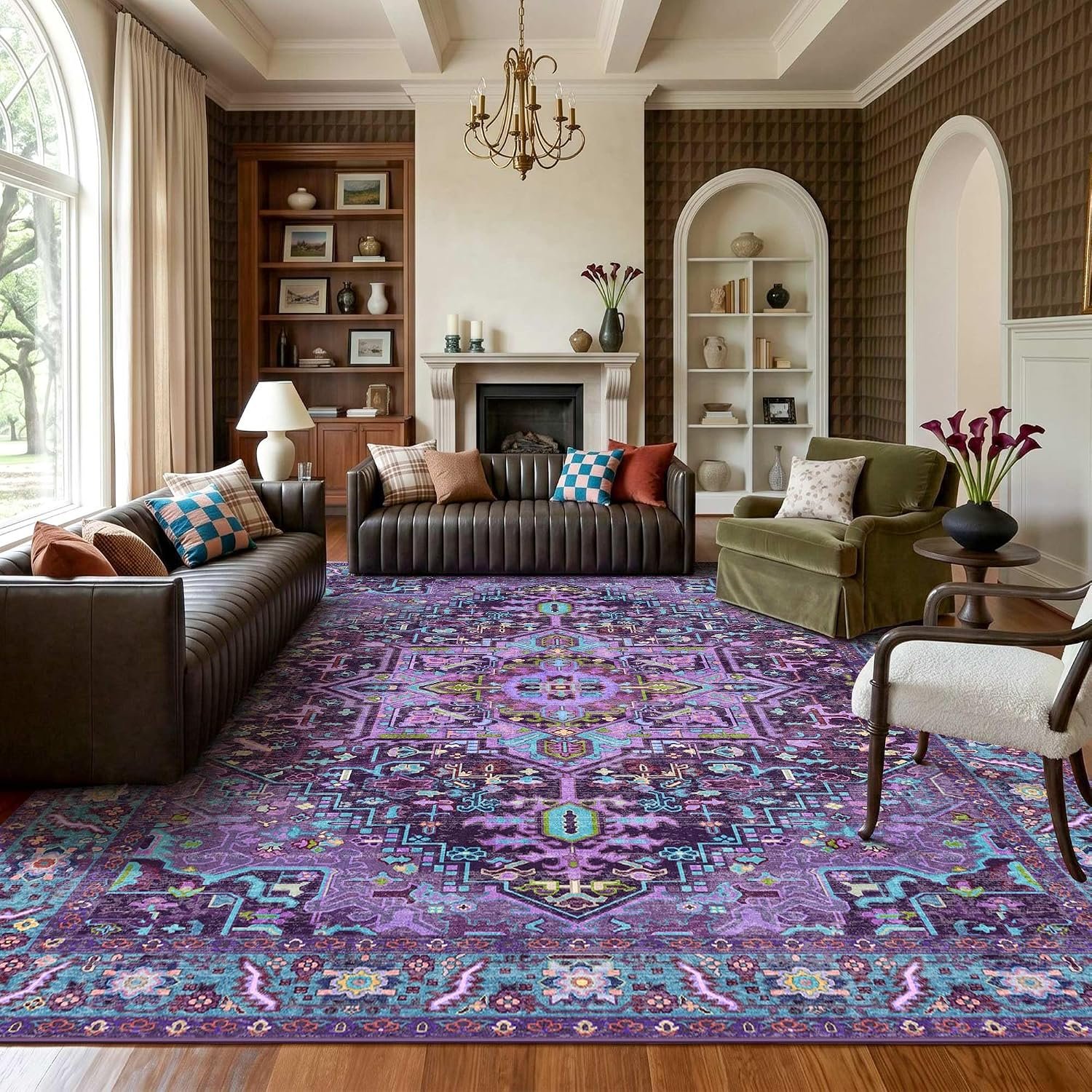 Kokia 10x14 Washable Violet Purple Area Rugs with Vintage Orient Design, Soft...