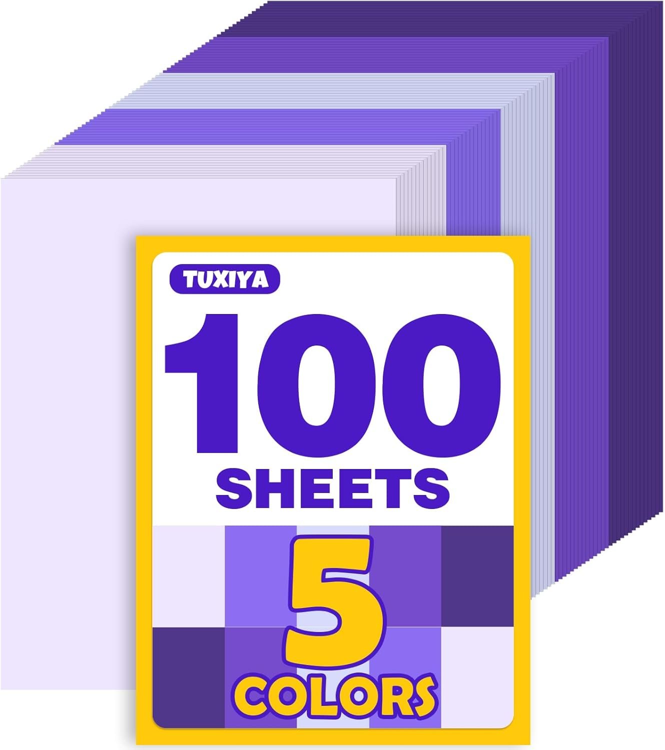 100 Sheets 8.5" x 11" Colored Cardstock, 5 Assorted Purple Shades of...