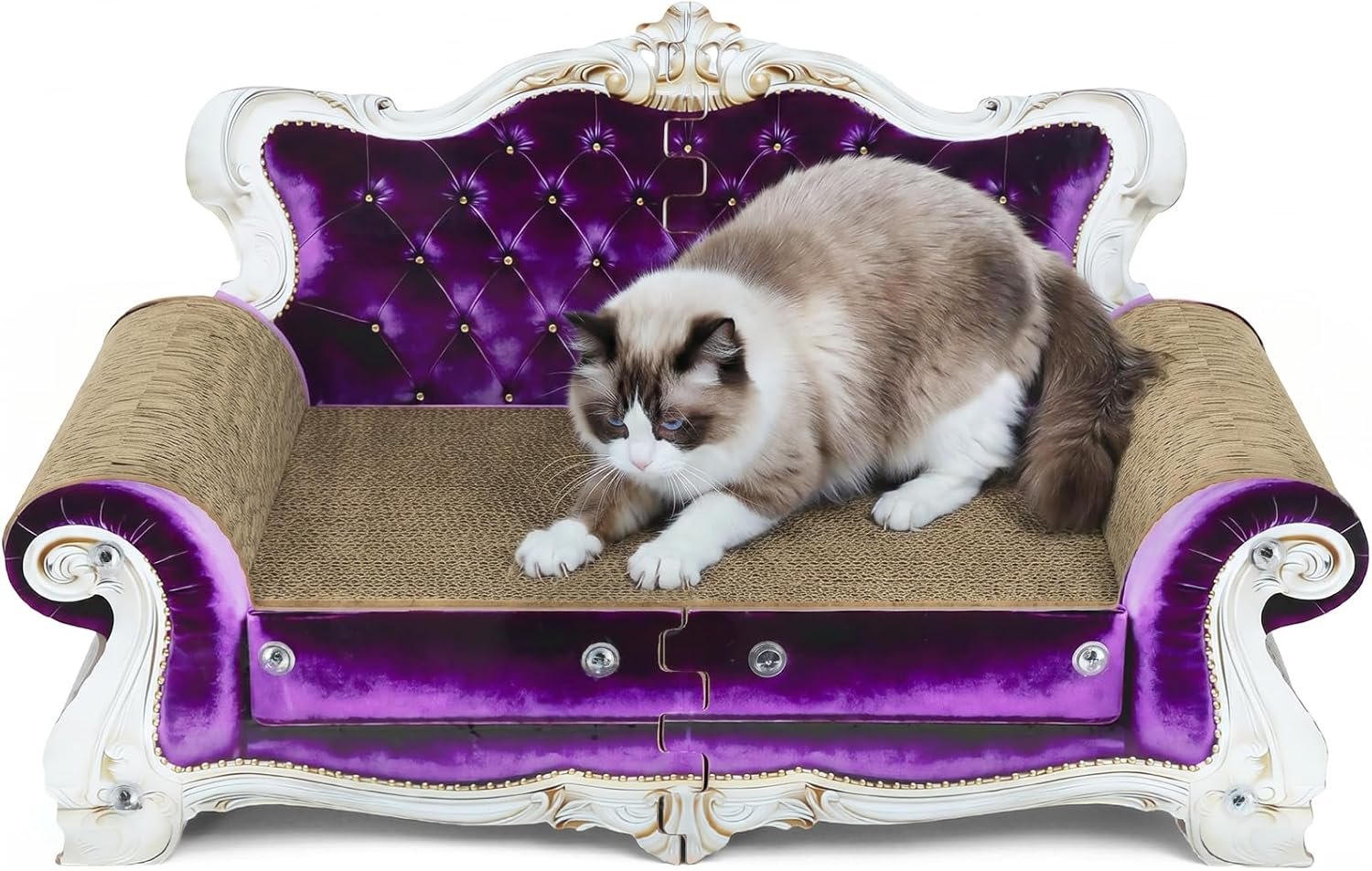 Luxury Cardboard Cat Scratcher Sofa Bed, Couch Shaped Cat Scratching Board, Cat...